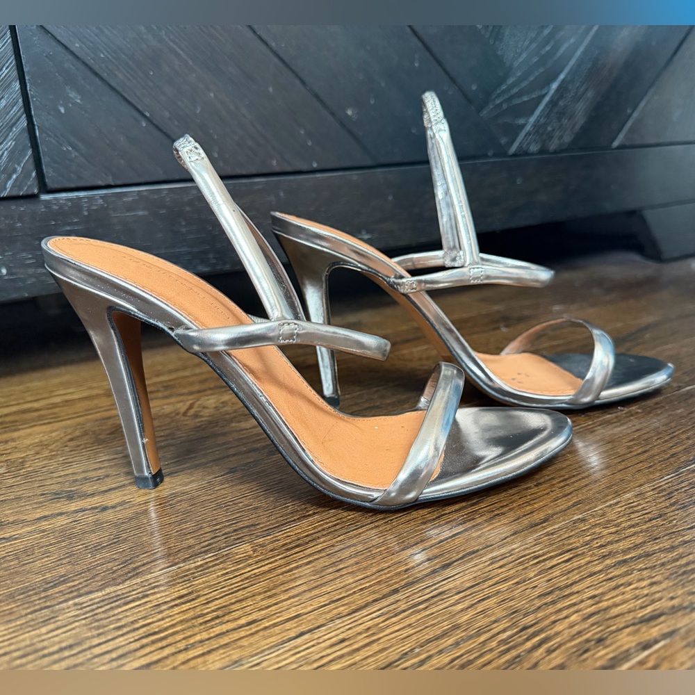 French Connection Strappy Metallic Leather Sandal Heels (Made in Portugal)